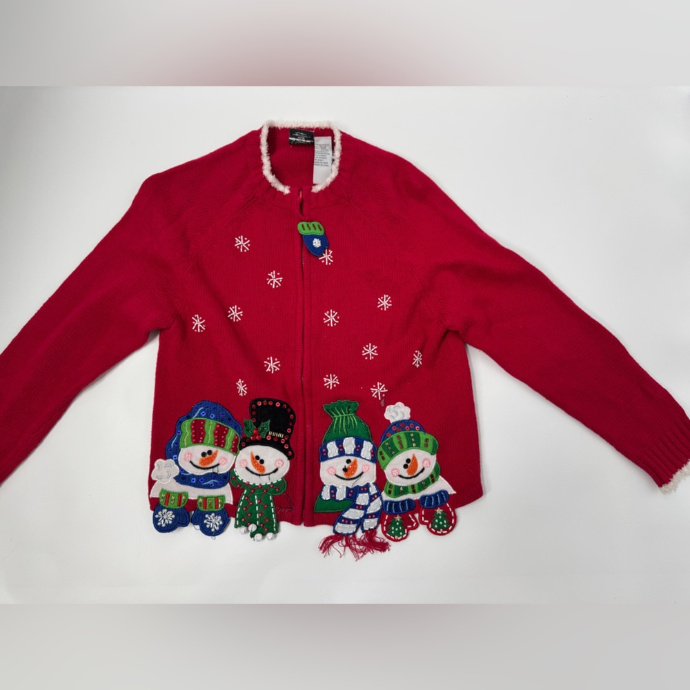Tiara Girls Red Christmas/Winter Snowman Sweater, Full Zip Cardigan Style